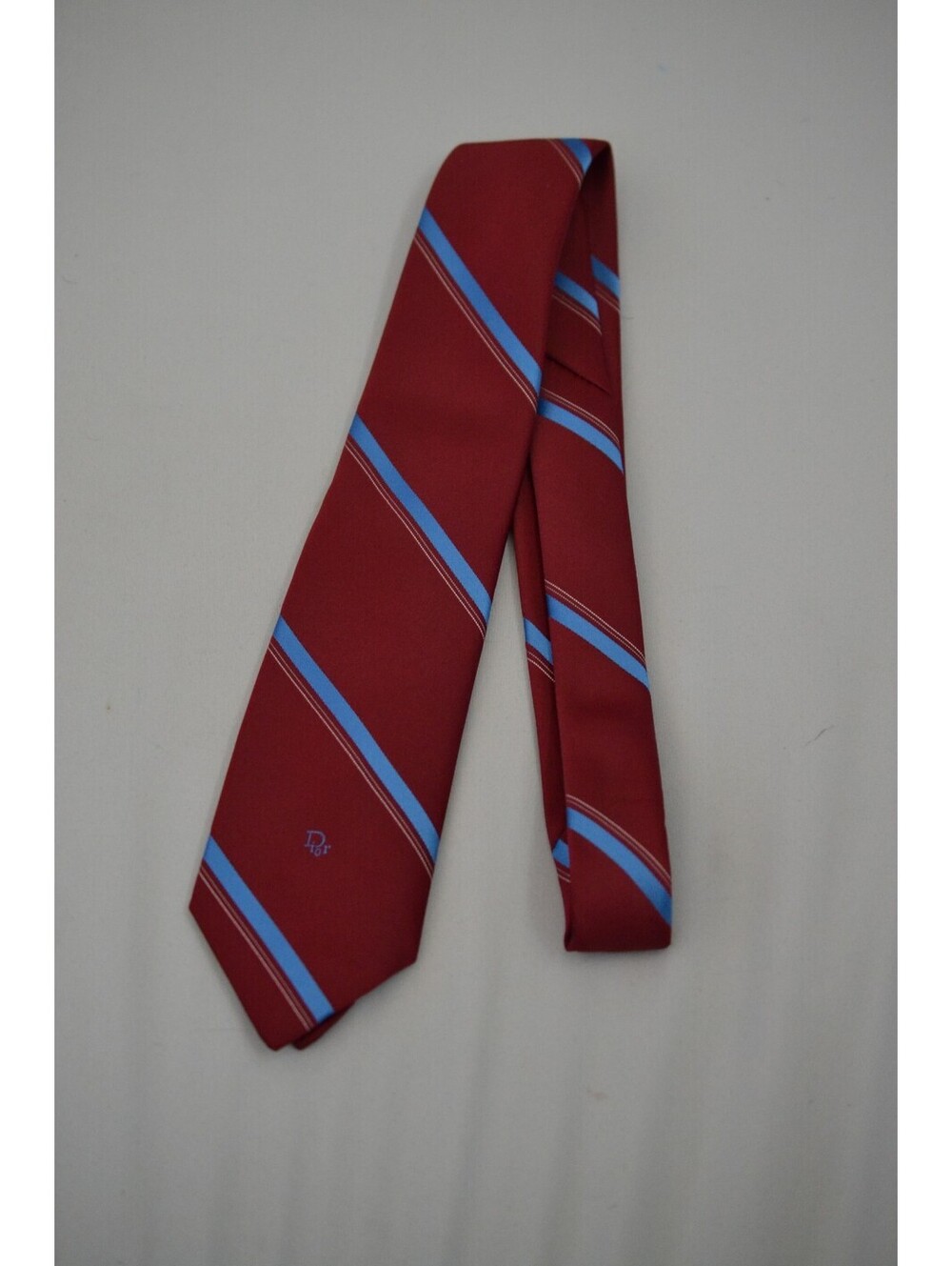 Vintage Christian Dior Necktie Made in USA Red Blue Stripe Dior Logo Tie